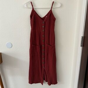 Rust Button-Down Midi Dress